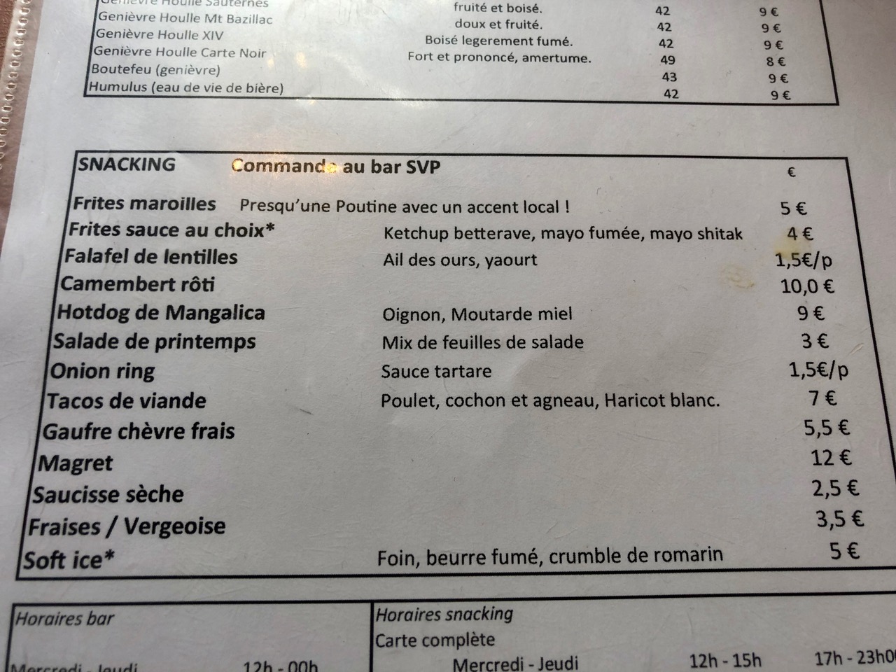 Bierbuik Lille menu snacking - Plus au nord